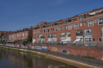 Bremen, Germany - September 1, 2024 - brick buildings at Teerhof on a sunny summer day