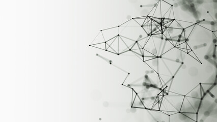 Obraz premium Abstract digital connection of moving dots and lines. Technological background. Network connection structure. Digital background. Black and white polygonal space. 3D rendering.
