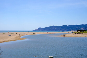 view to the La Gola del Ter, Platja de la Gola del Ter, Ter between Mas Pinell and l’Estartit, Parc Natural del Montgrí, les Illes Medes i el Baix Ter, Girona, Pals, Begur, Catalonia, Costa Brava