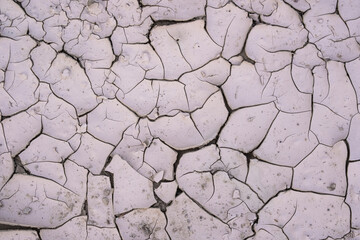 Cracked soil dried out during the dry season. Formation of cracks in the soil after strong moisture, rupture of soil layers.