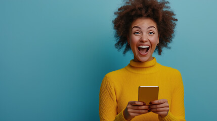 Woman Smiling at Phone After Winning a Prize
