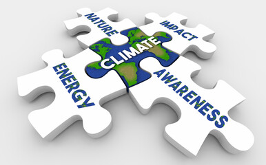 Climate Puzzle Pieces Energy Nature Impact Awareness Solution 3d Illustration