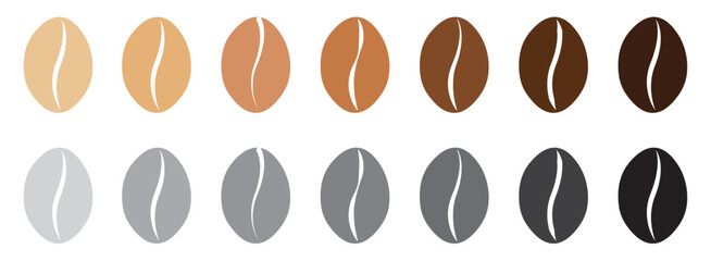 Coffee bean set. Isolated coffe beans on transparent background