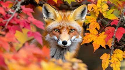 Naklejka premium Captivating Fox Amidst Vibrant Autumn Foliage