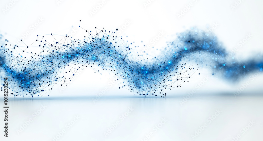 Aufkleber a blue wave with many dots in it. the dots are scattered all over the wave. the wave is very long an