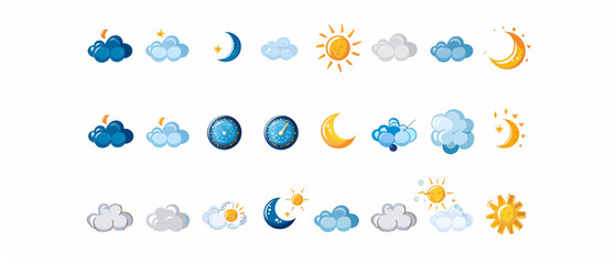 Obraz premium Weather forecast icons set. Cloud, sun, moon and stars. Vector illustration