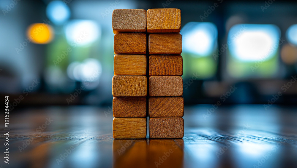 Aufkleber a stack of wooden blocks with a single block on top. the blocks are arranged in a pyramid shape