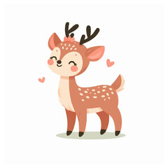 Cute Fawn Vector Illustration in the Spring Animals Theme on White Background