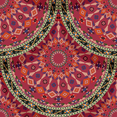 Seamless Latvian embroidery circular pattern, vector template for your design