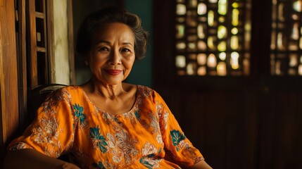 Fototapeta premium Vibrant Portrait of a Filipina Woman in Traditional Attire