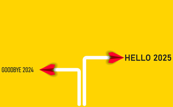 goodbye 2024 hello 2025 flying red airplane.year plan idea concept.Business leader,personality development idea concept