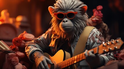 Cool Baboon Paper Art with Music and Shades.