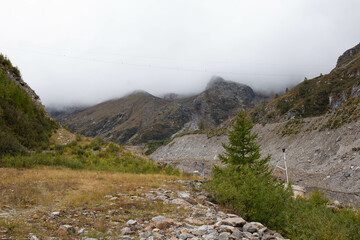 Autumn mountains. Nature. Mountain waterfall.