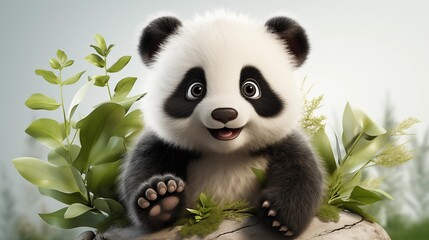Fototapeta premium Cute baby panda cub sitting, 3D illustration on isolated background