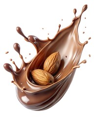 Chocolate Syrup Splash with Almond Floating for Food Promotion