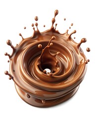 Spiral Chocolate Splash Isolated on White Background for Culinary Illustrations