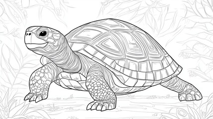 Fototapeta premium Outline illustration of a tortoise with detailed shell pattern