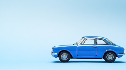 Obraz premium Blue toy car on light blue background.