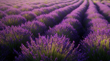 Fototapeta premium Rows of purple lavender flowers in a field.