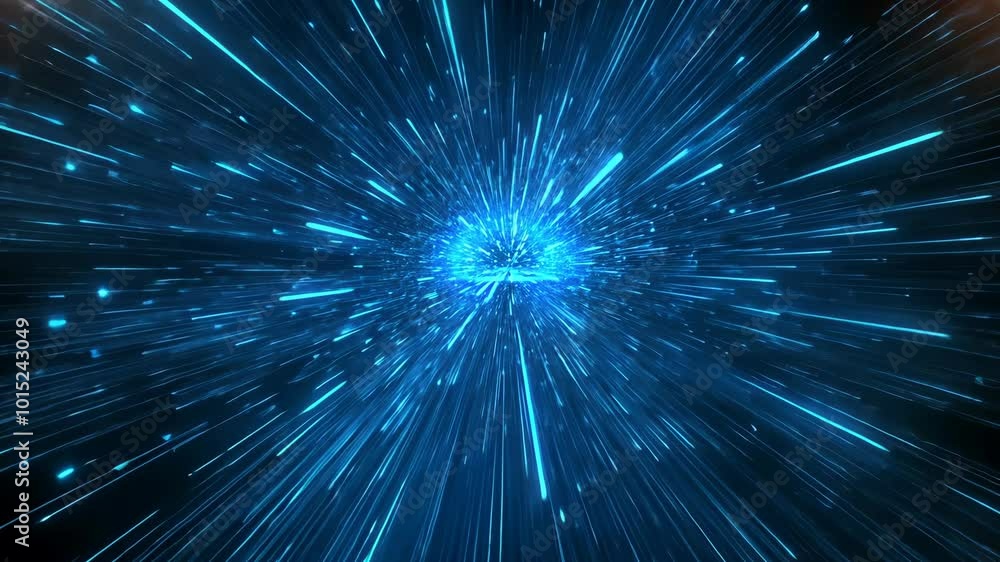 Poster a blue abstract light pattern appears to be traveling through space, creating a sense of speed and m