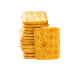 Stack of cheese crackers isolated on white background. Cheese crackers placed on top of each other on a white background.