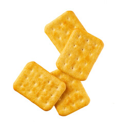 Cheese flavored cracker isolated on white background, top view. Dry cheese crackers isolated, top view.