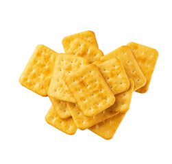 Heap of cheese crackers isolated on white background, top view.