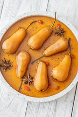 White wine poached pears