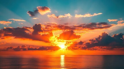 Naklejka premium Fiery Sunset Over the Ocean