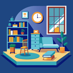 illustration of a bedroom with a window