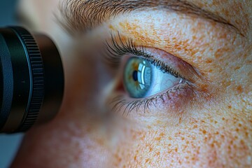 Close-up of human eye during medical examination with detailed focus on iris and pupil