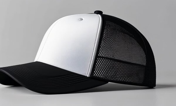 Blank black and white trucker hat mockup, front view Video