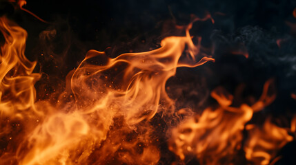 Fototapeta premium Vibrant, High-Resolution Fire Flames on Black 