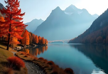 autumn landscape with lake