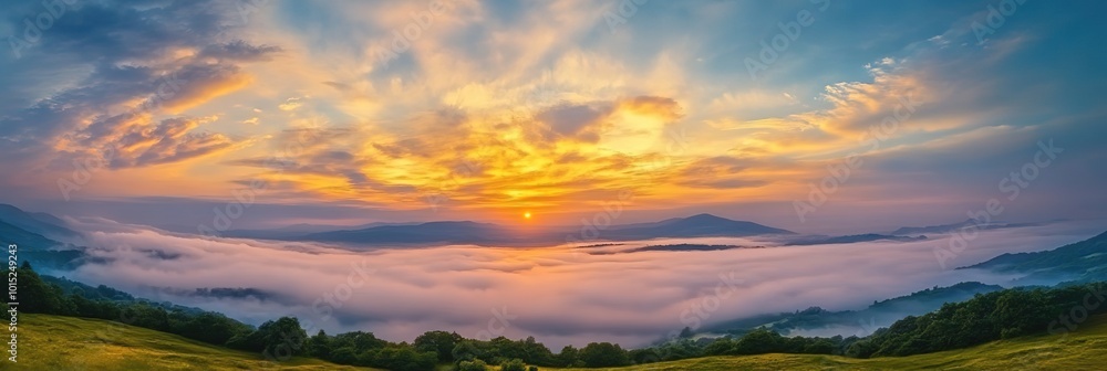 Aufkleber sunset view with clouds background wide background