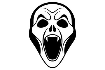 Halloween screaming face mask, with clear sections to color, black and white, coloring book, black line, white backgraound simple