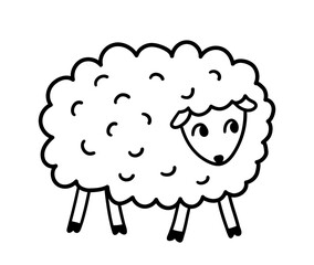 Vector line art illustration of cute sheep character