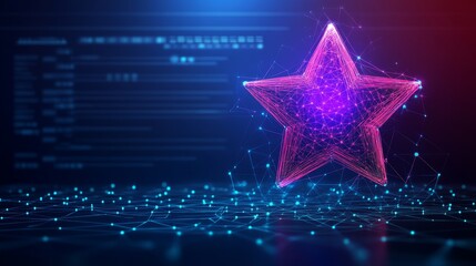 Abstract 3D Star, Futuristic Glowing Lines Network, Big Data Concept, Technology Background