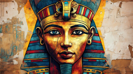Amun ra egyptian pharaoh god drawing painting art wallpaper background. Sun God. Illustration