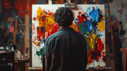 Obraz premium Artist Contemplating Abstract Masterpiece