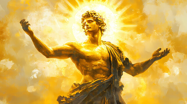 Apollo the god of sun captured in radiant oil painting style artwork. olympian pantheon. illustration. Sun God. Illustration