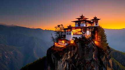 Stunning Twilight at Cliffside Monastery in Bhutan