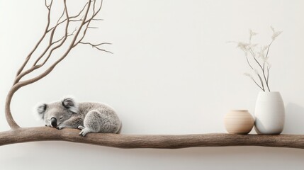 The simplicity of the scene highlights the koala's soft fur and gentle expression
