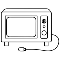 Microwave oven with a power cord line art vector