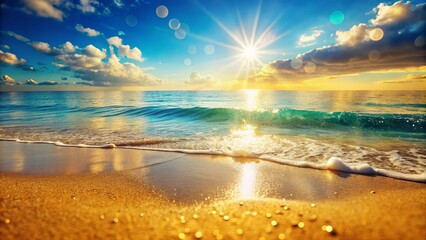 Candid beach photography celebrates summer bliss with vibrant sands and a sparkling blue sea, all aglow in sunlight's warm embrace.