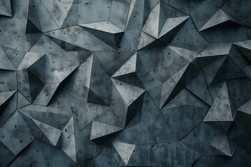 Backdrop with contemporary abstract design featuring layered grey cement triangles and geometric shapes. Modern geometry background. front view. Digital 3D render. wallpaper with texture.