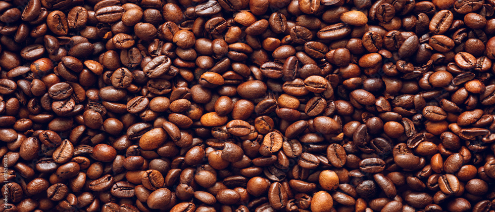 Poster Roasted coffee beans texture background as  texture background for web page, template banner