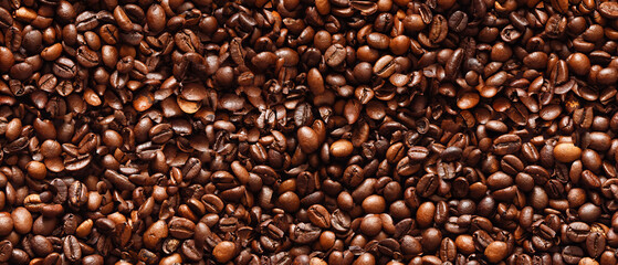 Roasted coffee beans texture background as  texture background for web page, template banner