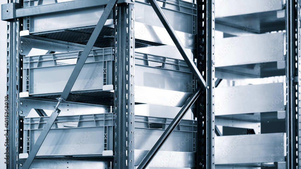 Aufkleber a warehouse with a lot of shelves and boxes. the boxes are stacked on top of each other and the shel