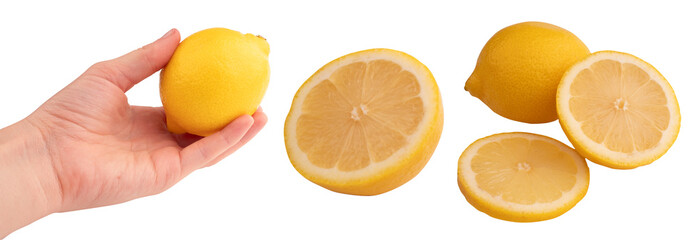 cytryna PNG na przezroczystym tle, izolowany, wycięte z tła, cytrus, połówka i plaster, zestaw trzech grafik © Klaudia Baran